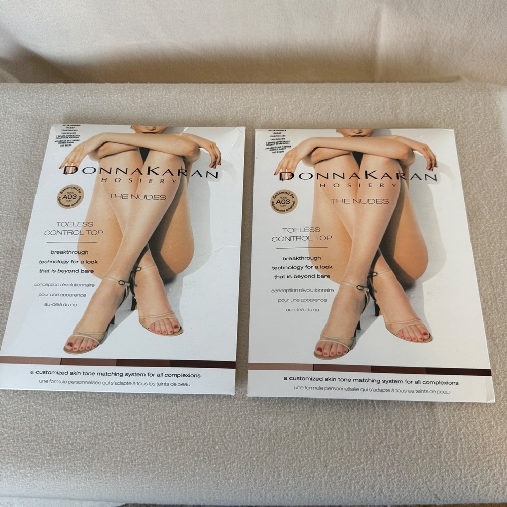 Lot of 2 Donna Karan The Nudes Toeless Control Top Hosiery A03 Tall 0A069 NIB